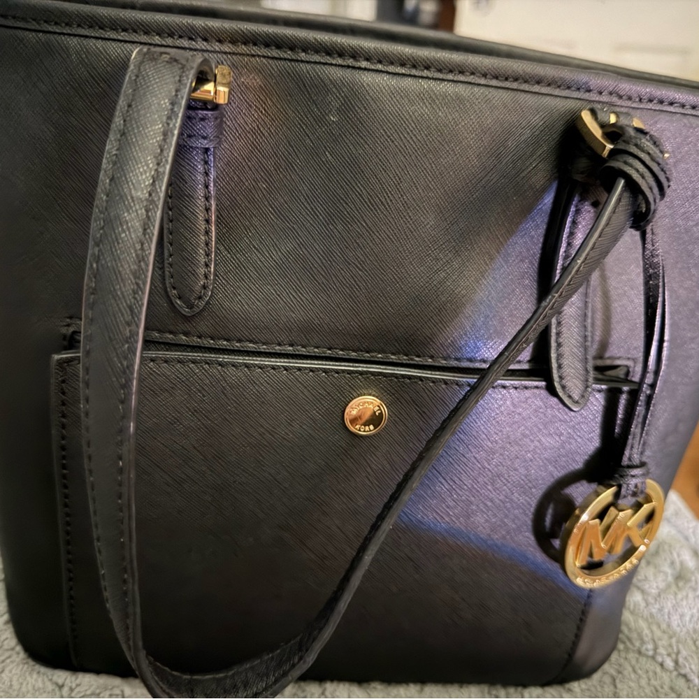 Michael Kors Black Saffiano Tote with Gold MK Charm